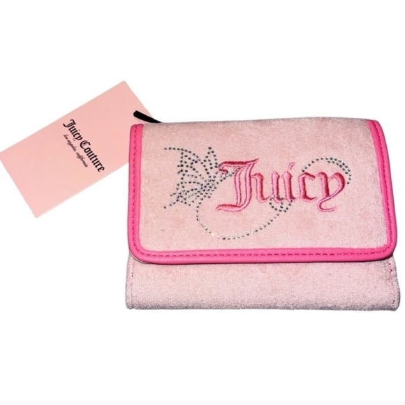 🔹️Juicy Couture🔹️ Pink Wing It Double Sided Trifold Pink Diamond Wallet - Picture 1 of 5
